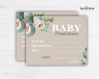 Baby Prediction Card, predictions for baby, prediction game, baby prediction, greenery baby shower, baby prediction game, shower games, GR05