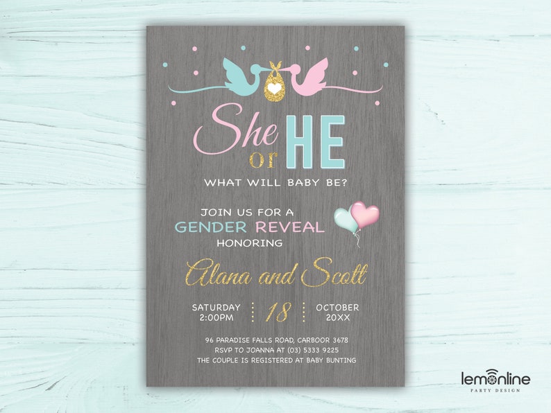 Gender Reveal Invitation Gender Reveal Invite She or He Etsy Australia