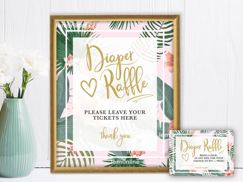 Baby Shower Game Diaper Raffle Sign And Tickets For Tropical Etsy