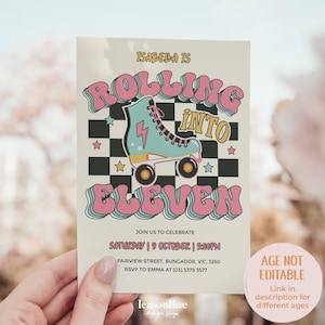Rolling into Eleven invite, Let&#39;s Roll Invite, 11th birthday invite, Roller skate rink birthday, skating invite, skating invitation ROLL7