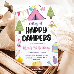 Invitation de joyeux campeurs, invitation de joyeux campeurs, fête à thème de camp, invitation d'anniversaire de camp, invitation de camping, joyeux campeur, CMP3
