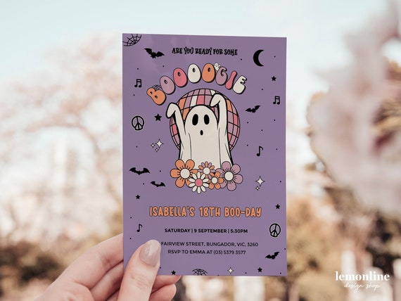 Disco halloween invite, Groovy Ghost Party, Halloween birthday invitation, ghost halloween invite, disco invitations, Ready to Boogie, HLW1