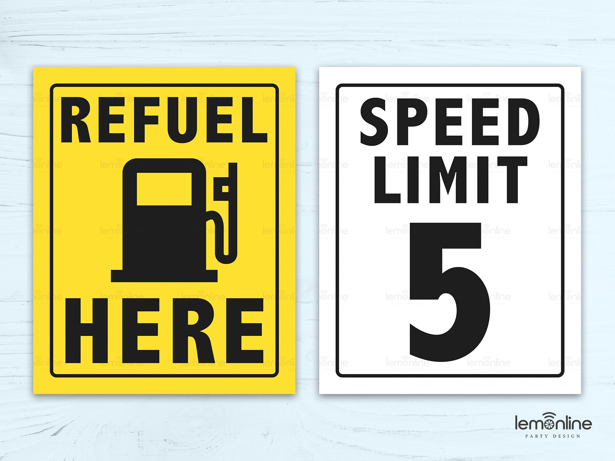 Speed Limit 5 Sign, Refuel Here Sign, Road Signs party decoration, Traffic Signs cars birthday party decoration, Boy 5th birthday, RS1