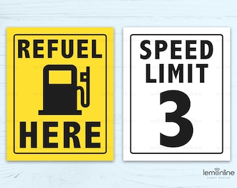Speed Limit 3 Sign, Refuel Here Sign, Road Signs birthday party decoration, cars birthday party decoration, boys 3rd birthday, RS1