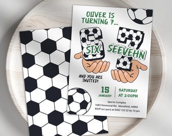 Six Seven Birthday Party Invitation, Soccer Sports Party Theme, (Digital Download), SC4