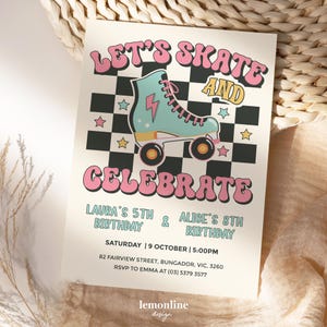 Zaproszenie na Let's Skate and Celebrate, wspólne zaproszenie na Let's Roll, wspólne przyjęcie urodzinowe, urodziny na wrotkach, zaproszenie na przyjęcie na wrotkach, ROLL7