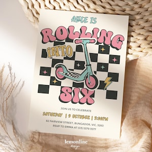 Kick Scooter birthday invitation, Scooter Invitation, Scooter birthday invitation, kick scooter party invite, Scooter party Invite, ROLL14
