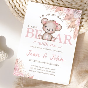 EDITABLE Bear with me invitation, Teddy Bear Baby Shower Invitation, Baby Sprinkle Invite, bear baby invitation, we can bearly wait, BEAR4