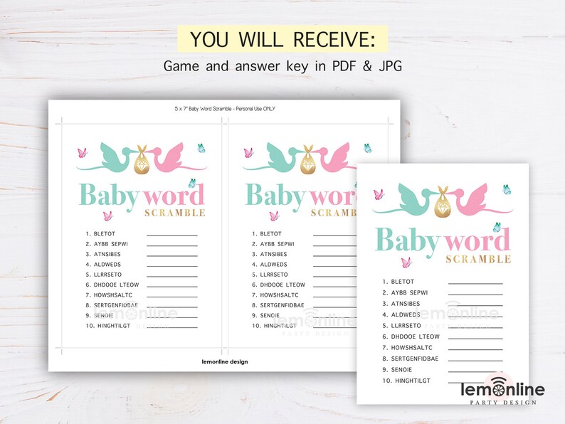 baby word scramble game gender reveal game scramble game