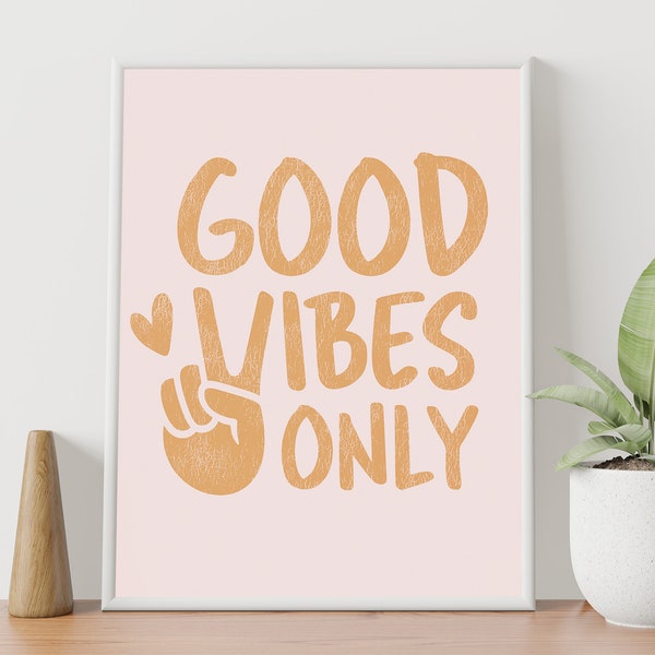 Good vibes only sign, good vibes printable sign, home office decor, good vibes sign, peace sign, peace love party sign, hand peace sign VIBE