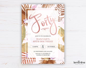 Forty Invitation, 40th invitation, tropical invitation, Palm leaf 40th, tropical birthday, Forty birthday invite, luau invitation, TRO2