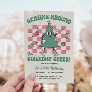 Skating around Christmas ice skating party invite, ice skating invitation, ice skate Christmas birthday invite, skating invitation,  CHR3