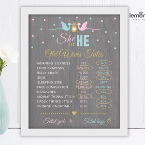 Gender Reveal Game, Old Wives Tales Sign, gender reveal decorations, gender reveal ideas, fun game for Gender Reveal party, Baby Shower GR01