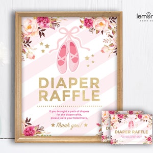 Diaper Raffle Sign and card, ballet baby shower, Diaper Raffle Ticket, Baby Shower Game, Bring Diapers, girl baby shower, ballet shower BAL1