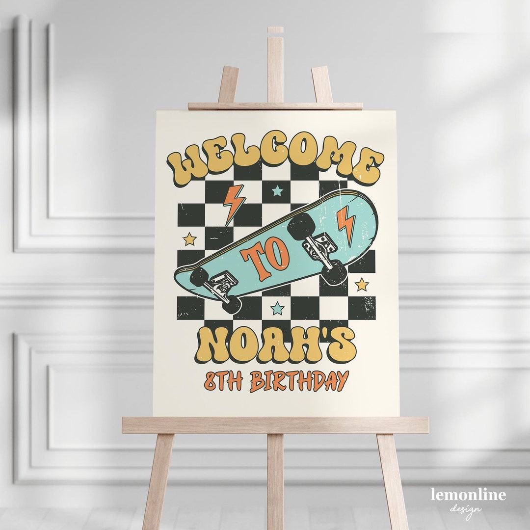 Skateboard Welcome Sign, Skateboard Party Decor, Welcome Sign Party ...
