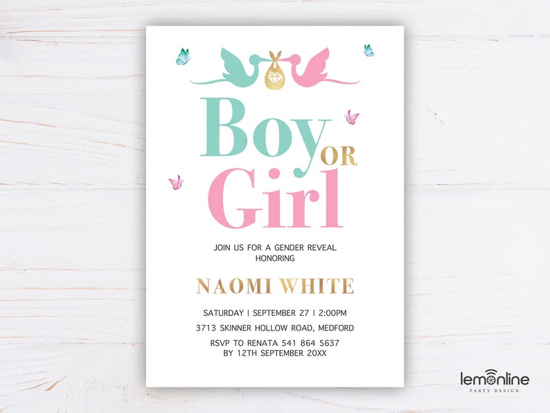 Gender Reveal Invitation Gender Reveal Invite She or He Etsy Australia