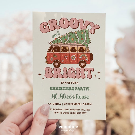 Groovy and Bright Christmas invitation, hippie christmas, Christmas party invite, Christmas invite, Festive Party Invite Festive Invite CHR2