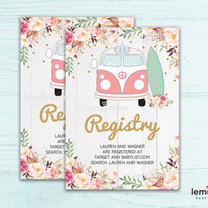 Registry insert, Surf Baby Shower, Gift Registry Invitation Insert, Gift Registry Card, baby on board baby shower, Baby Shower insert SURF2