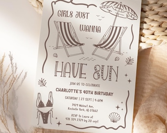 Outline Beach Birthday Invitation, Ocean Seashell Invitation for Beach Birthday Bash Party, Beach party invite, Summer Birthday, BC2