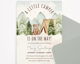Little camper invitation, Let the Adventure Begin Baby Shower invitation, Camp Theme baby shower, camper invite, camping baby shower, CMP2