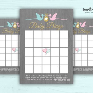 Baby Bingo Game, Gender Reveal Bingo, Gender reveal party games, Gender Reveal games printable, Stork baby shower game, Bingo Cards, GR01