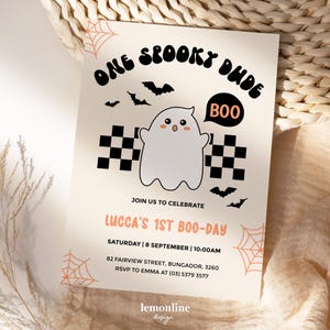 Spooky One Invite, spooky baby invite, halloween birthday invitation, halloween birthday printable, ghost invitation, Spooky One Party, HLW3
