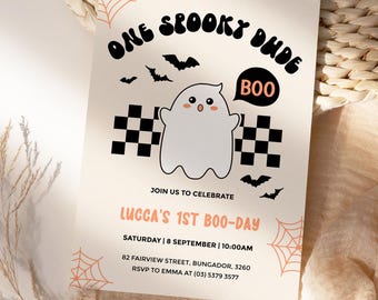 Spooky One einladen, gruselige Baby-Einladung, Halloween-Geburtstagseinladung, Halloween-Geburtstag einladen, Geistereinladung, Spooky One Party, HLW3
