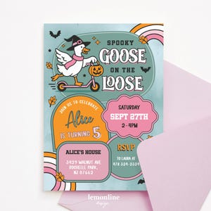 Spooky Goose Halloween invite, Spooky Goose invitation, Spooky Goose on the Loose Birthday Party Invitation, Halloween Birthday Invite, HW6