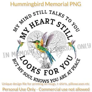 Hummingbird In Loving Memory PNG Printable Design  My Mind Still Talks To You My Heart Still Looks For You  My Soul Knows You Are At Peace