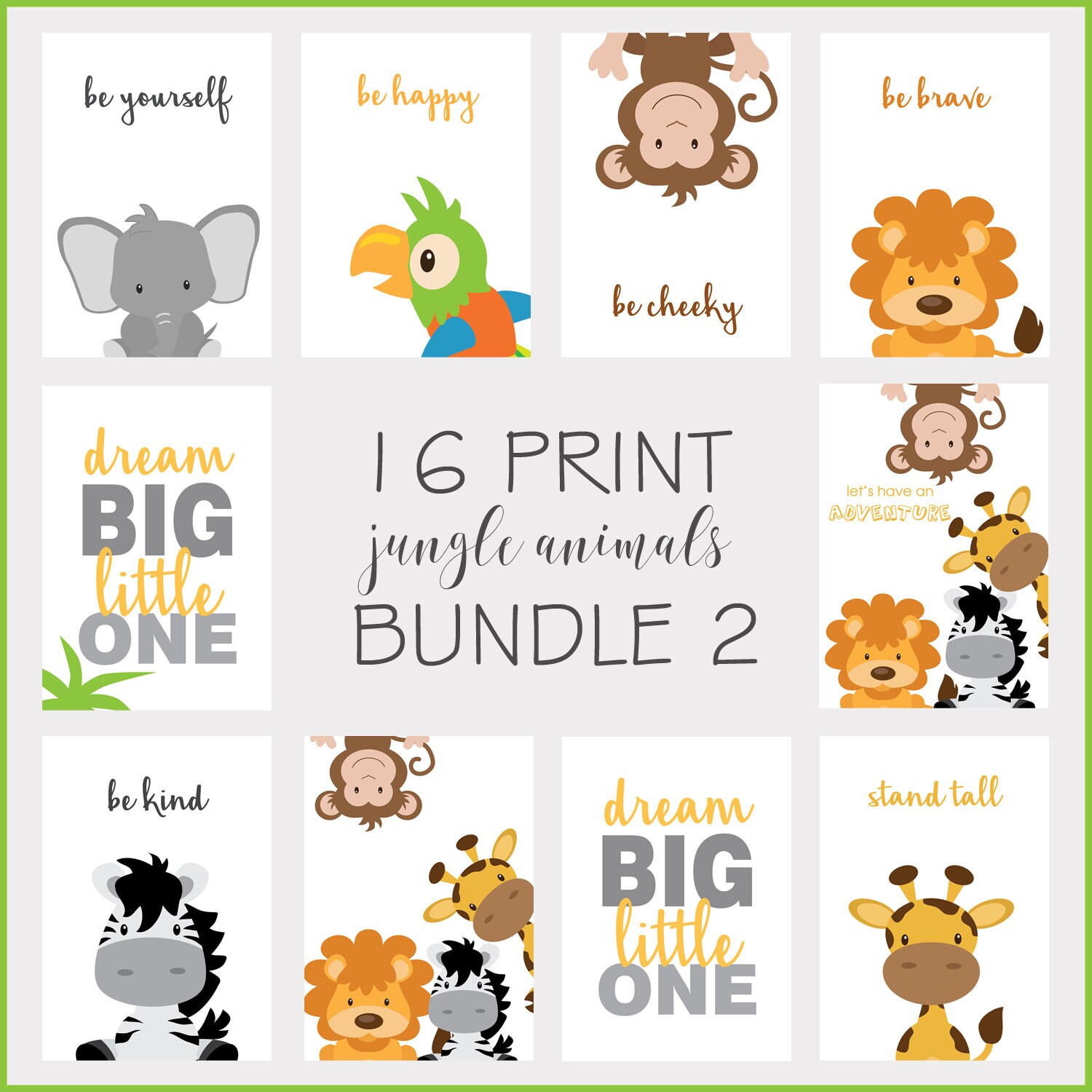 Jungle Animals Print Bundle 16 Prints Nursery Decor Kids Prints Wall ...