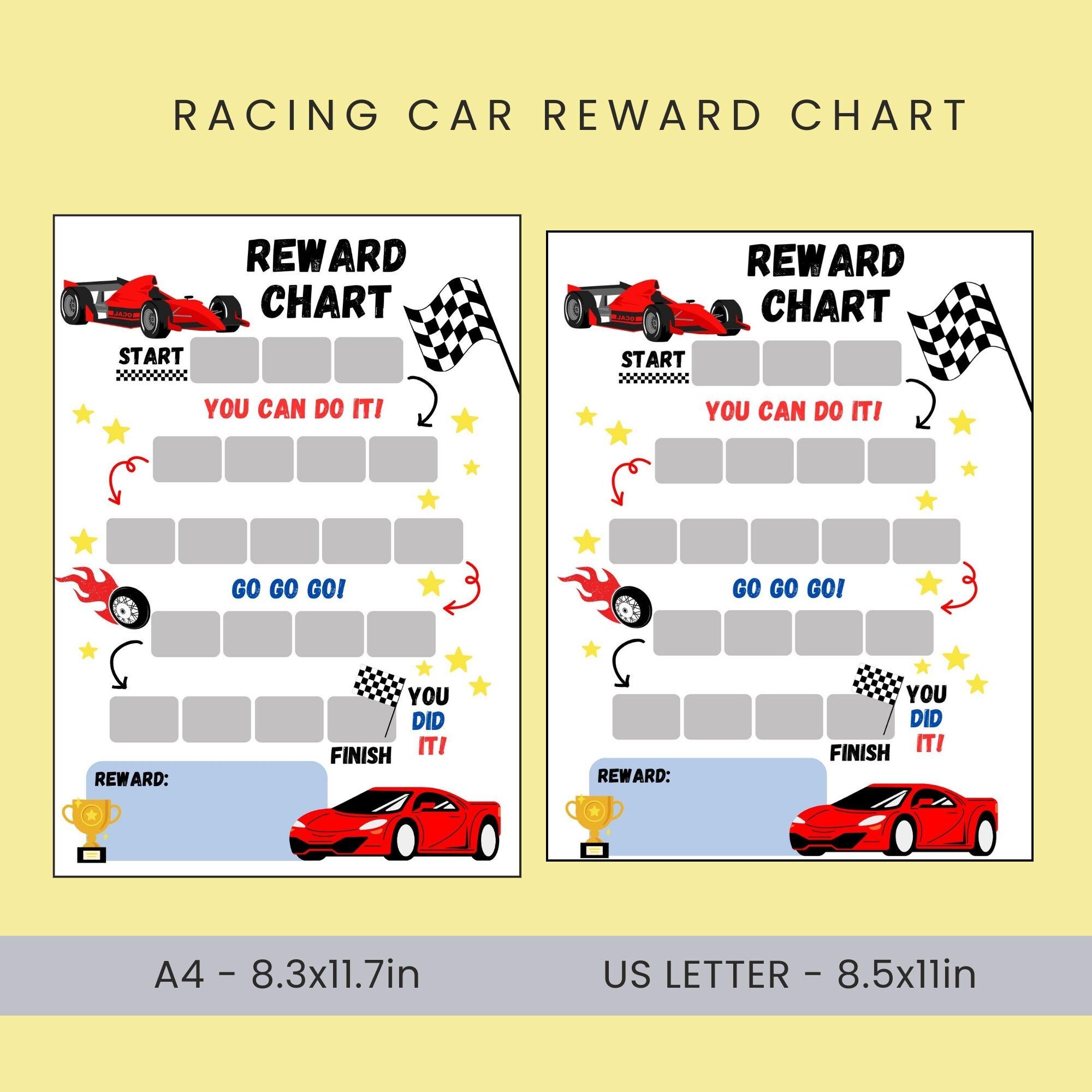 Printable Racing Car Reward Chart, Boys Car Sticker Chart,kids ...