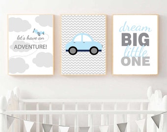 Set 18 Boy Nursery Print Bundle, Nursery Decor, Wall Art Prints, Kids Prints, Little Man, Blue and Grey, Digital Printable