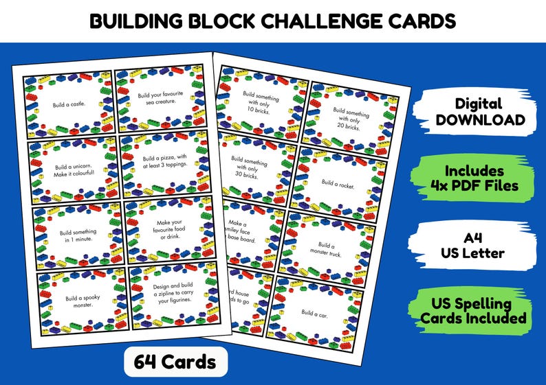 Building Block Challenge Cards, Kids Block Building Cards, STEM Brick ...
