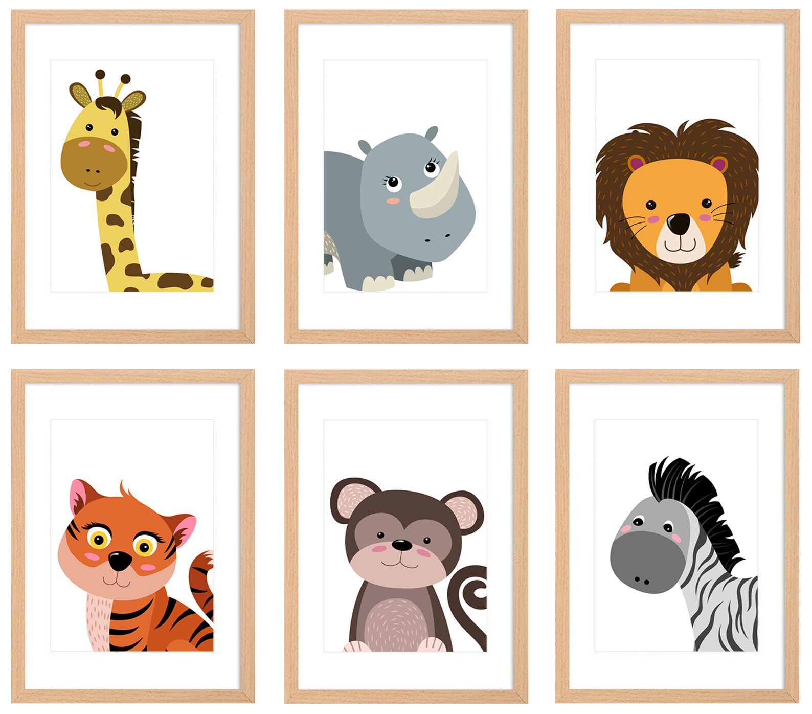 Jungle Animals 6 Print Bundle Nursery Decor Kids Prints Wall Art Baby ...