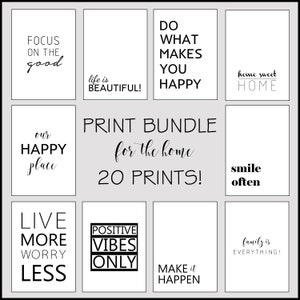 Black and White Saying Prints Home Decor, Wall Art Print Bundle A3 Black and White Poster, Printable Quotes, Set 20 Digital Download