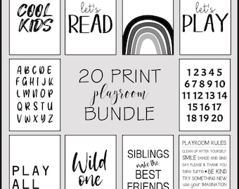 Kids Black and White Playroom Prints,Boy Bedroom Decor, Kids Wall Art,Fun Playroom Prints, Let's Play,Playroom Poster,Set 20 Digital Prints