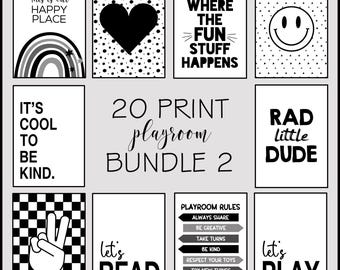 Kids Playroom Prints,Black and White Kids Decor, Boy Bedroom Wall Art, Siblings Prints,Playroom Poster,Set 20 Digital Prints