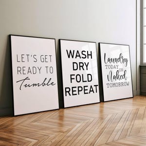 Laundry Saying Prints, Home Decor Laundry Prints, Utility Monochrome Printables, Wall Art Laundry Quotes,Set 6 A3 Digital Download