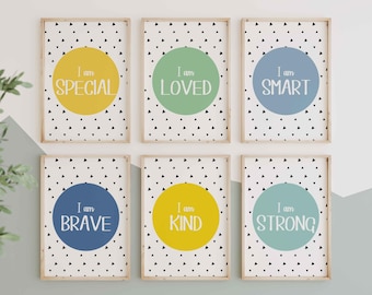 Boy Affirmation Prints,Positive Kids Affirmations,Boy Playroom Prints, Motivational Poster,Boy Bedroom Wall Art, Set 6 Digital Download