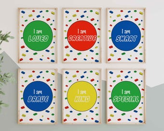 Kids Building Blocks Affirmation Prints,Positive Affirmations,Motivational Block Poster,Kids Bedroom Wall Art, Set 6 Digital Download
