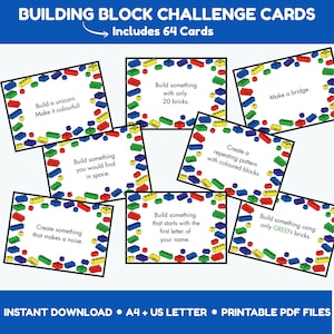 Building Block Challenge Cards, Kids Block Building Cards, STEM Brick Building Task Cards, Fine Motor Building Activities, Instant Download