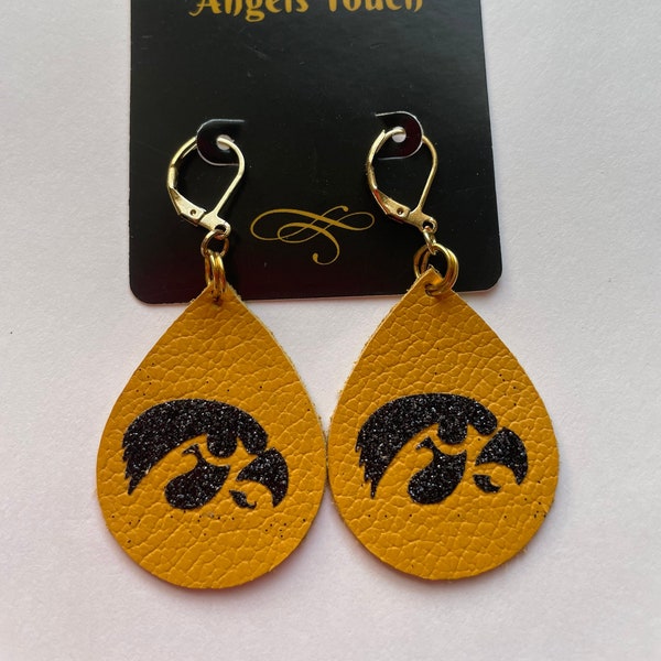 Licensed Univ of Iowa Leather earring