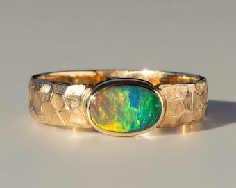 Australian Opal Ring 14K Gold Hand Made