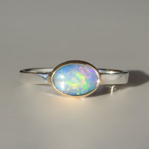 14K & Sterling Silver Handmade Australian Opal Doublet Ring