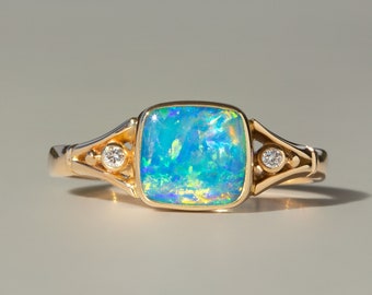 14K Australian Opal Doublet Ring Fine Jewellery Handcrafted
