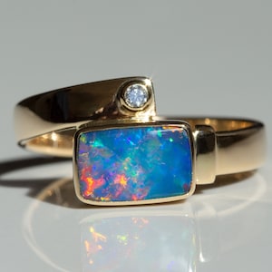 14K Coober Pedy Opal Doublet Ring with Diamond