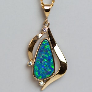 14K Australian Opal Doublet Pendant Handmade
