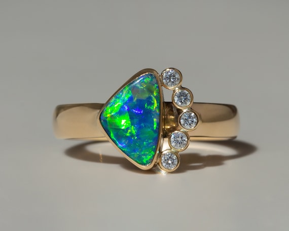 14K Gold Australian Opal Handmade Ring