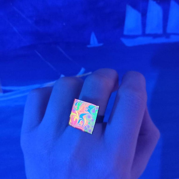 Psychedelischer Kunst Ring Psychedelischer Ring Psytrance Schmuck schwarzlicht schwarz hell bunt uv light Goa Festival Schmuck Hippie Rave