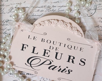 Pink Parisian Wood Sign: French Shabby Chic Decor